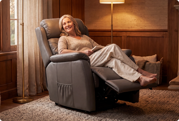 Oliver Genuine Leather Grey Rise & Recline Mobility Chair