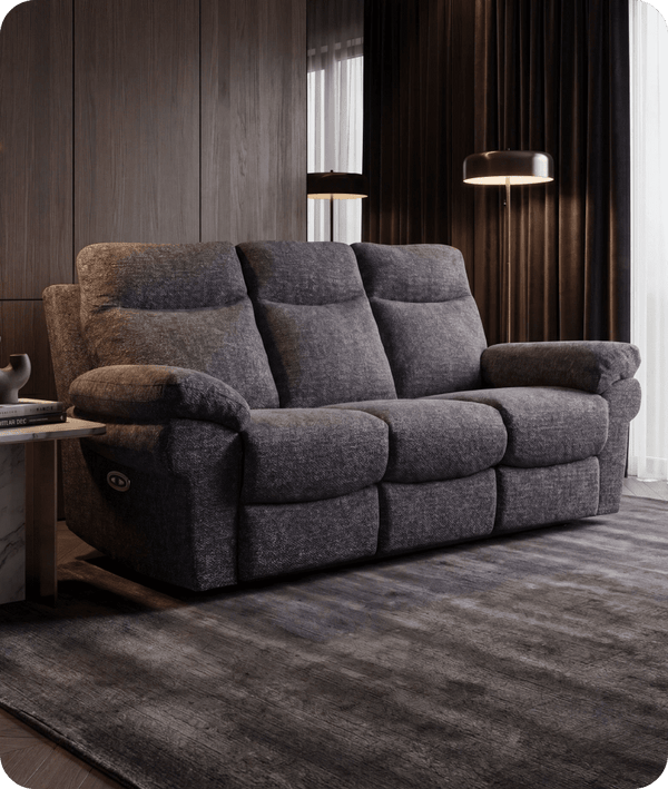 Lunaro Grey Fabric Electric Recliner 3 Seater Sofa