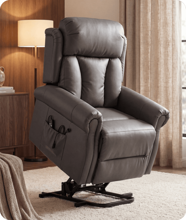 Derby Genuine Leather Grey Rise & Recline Mobility Chair