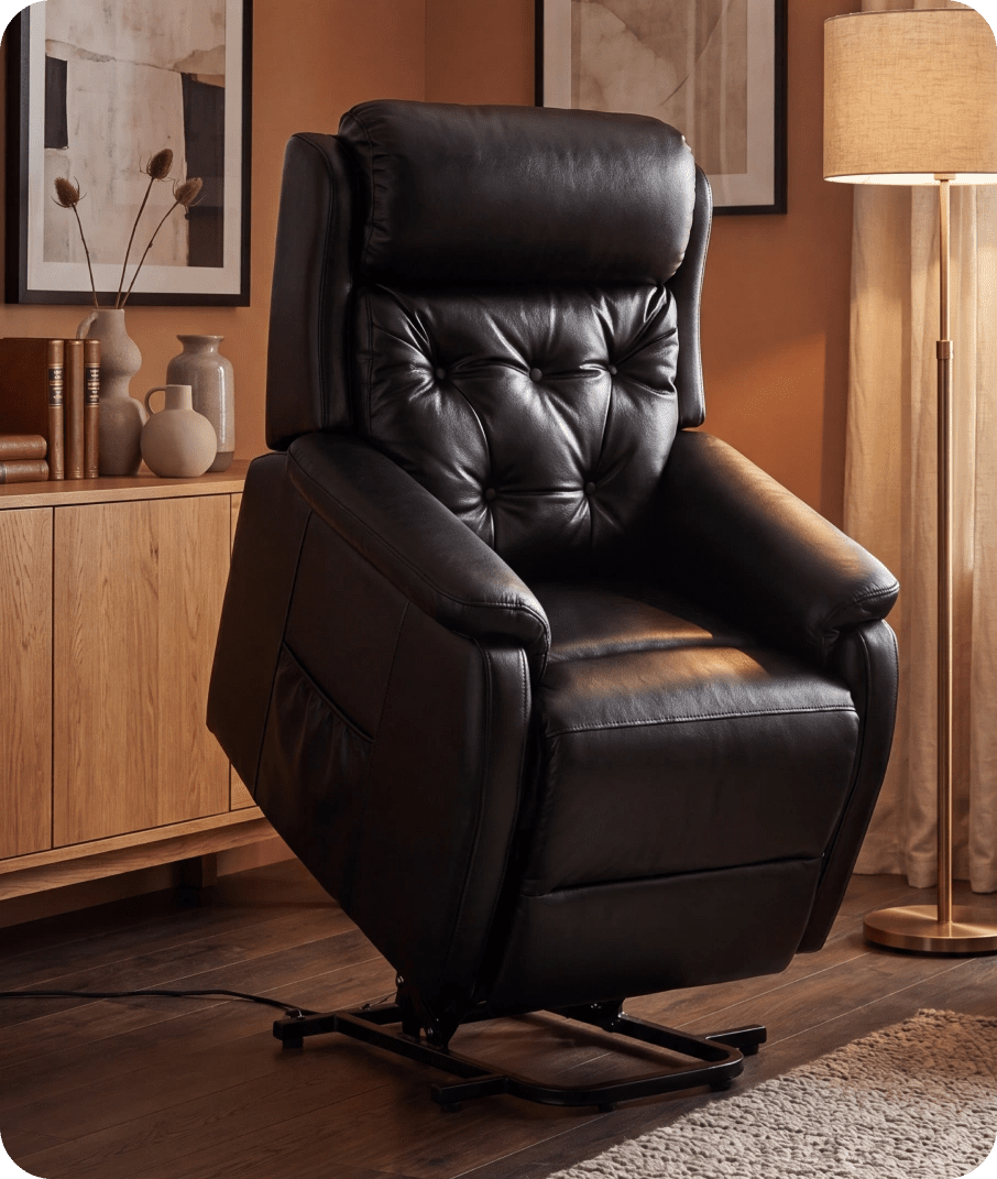 Oliver Genuine Leather Black Rise & Recline Mobility Chair