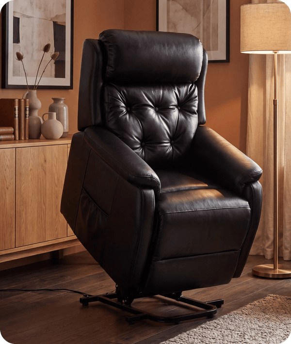 Oliver Genuine Leather Black Rise & Recline Mobility Chair