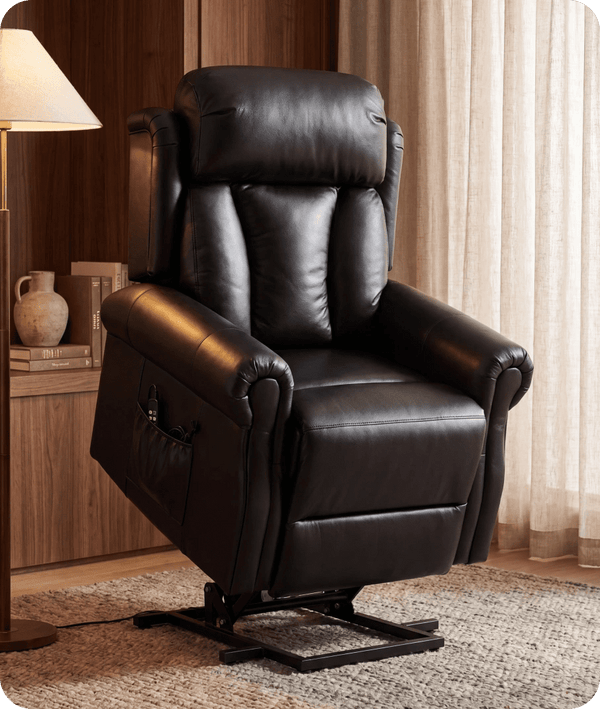 Derby Genuine Leather Black Rise & Recline Mobility Chair