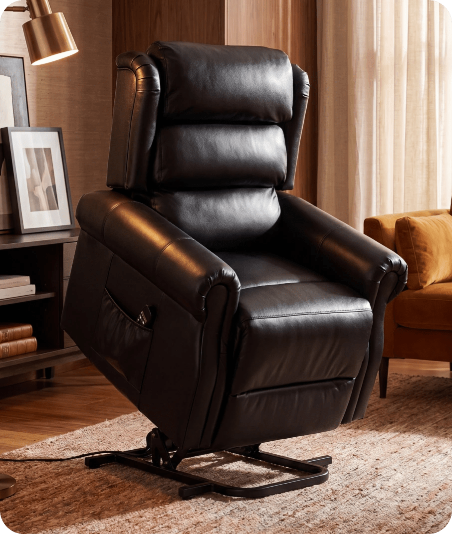 Cambridge Genuine Leather Black Rise & Recline Mobility Chair