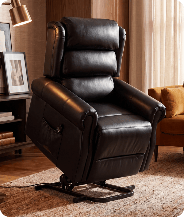 Cambridge Genuine Leather Black Rise & Recline Mobility Chair