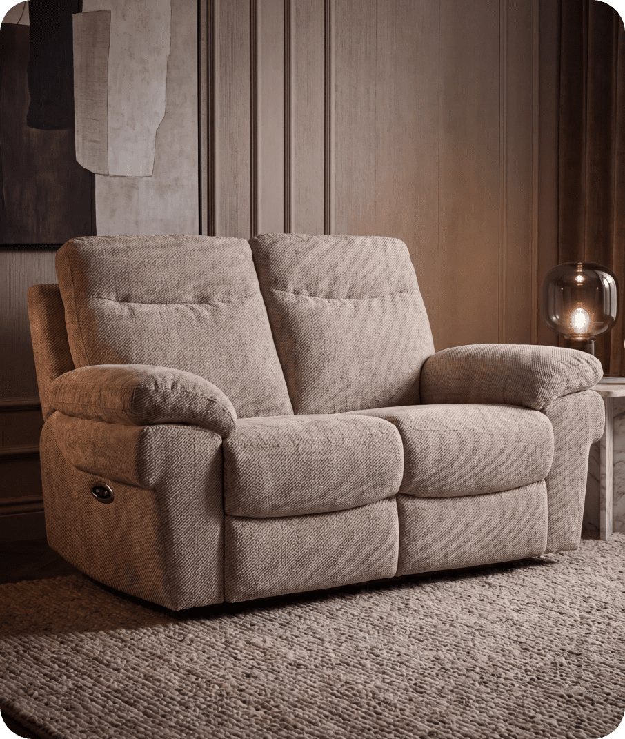 Lunaro Beige Fabric Electric Recliner 2 Seater Sofa