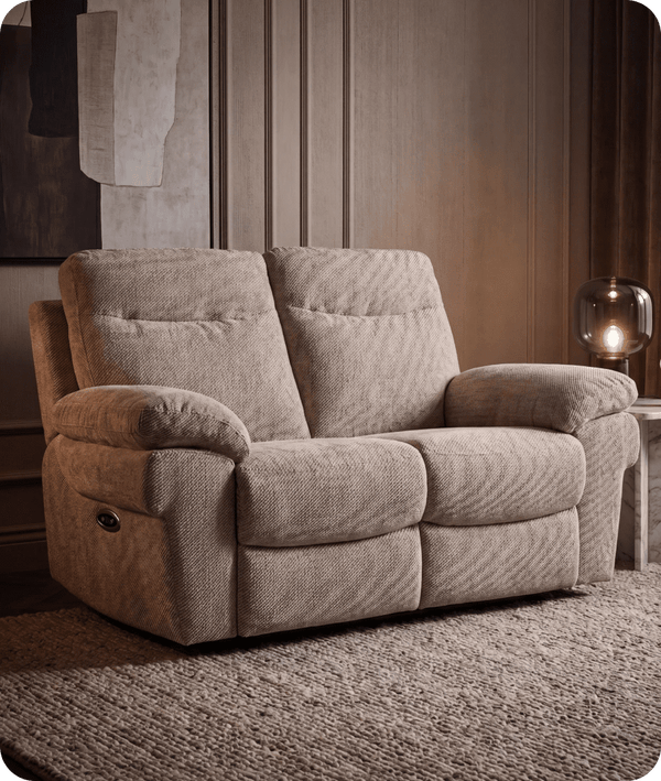 Lunaro Beige Fabric Electric Recliner 2 Seater Sofa