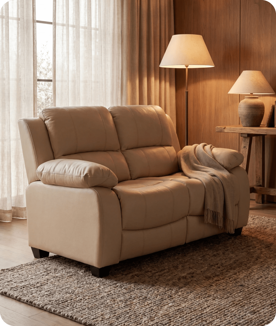 Veloura Cream Leather 2 Seater Sofa
