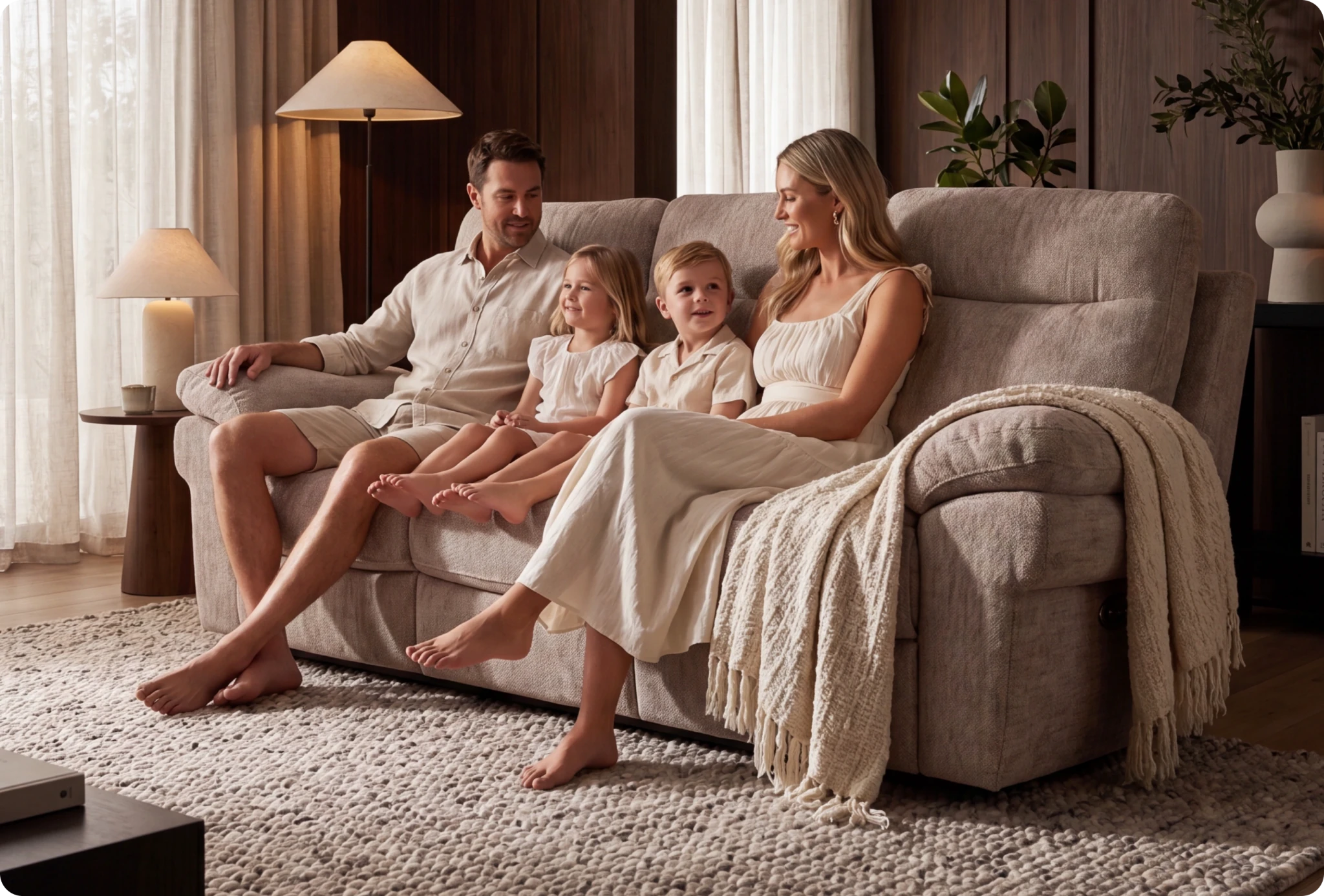 Lunaro Beige Fabric Electric Recliner 3 Seater Sofa