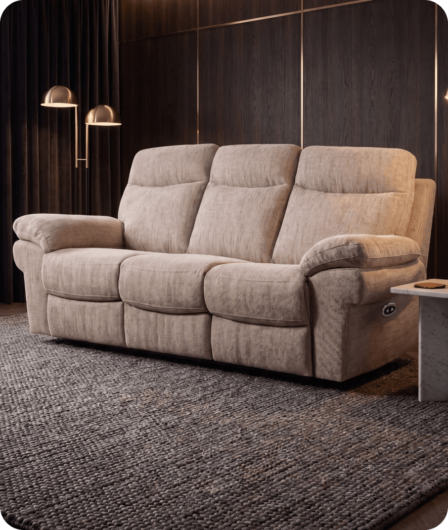 Lunaro Beige Fabric Electric Recliner 3 Seater Sofa