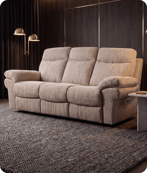 Lunaro Beige Fabric Electric Recliner 3 Seater Sofa