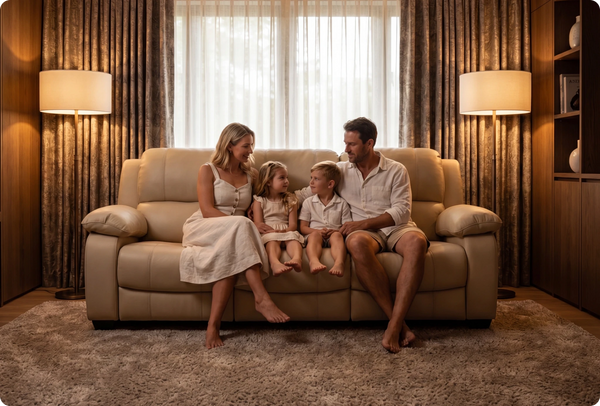 Veloura Cream Leather 3 Seater Sofa