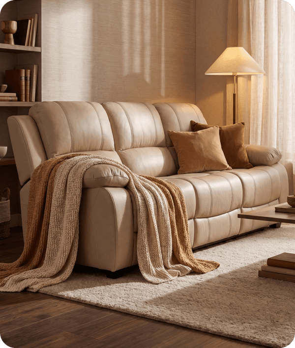 Veloura Cream Leather 3 Seater Sofa