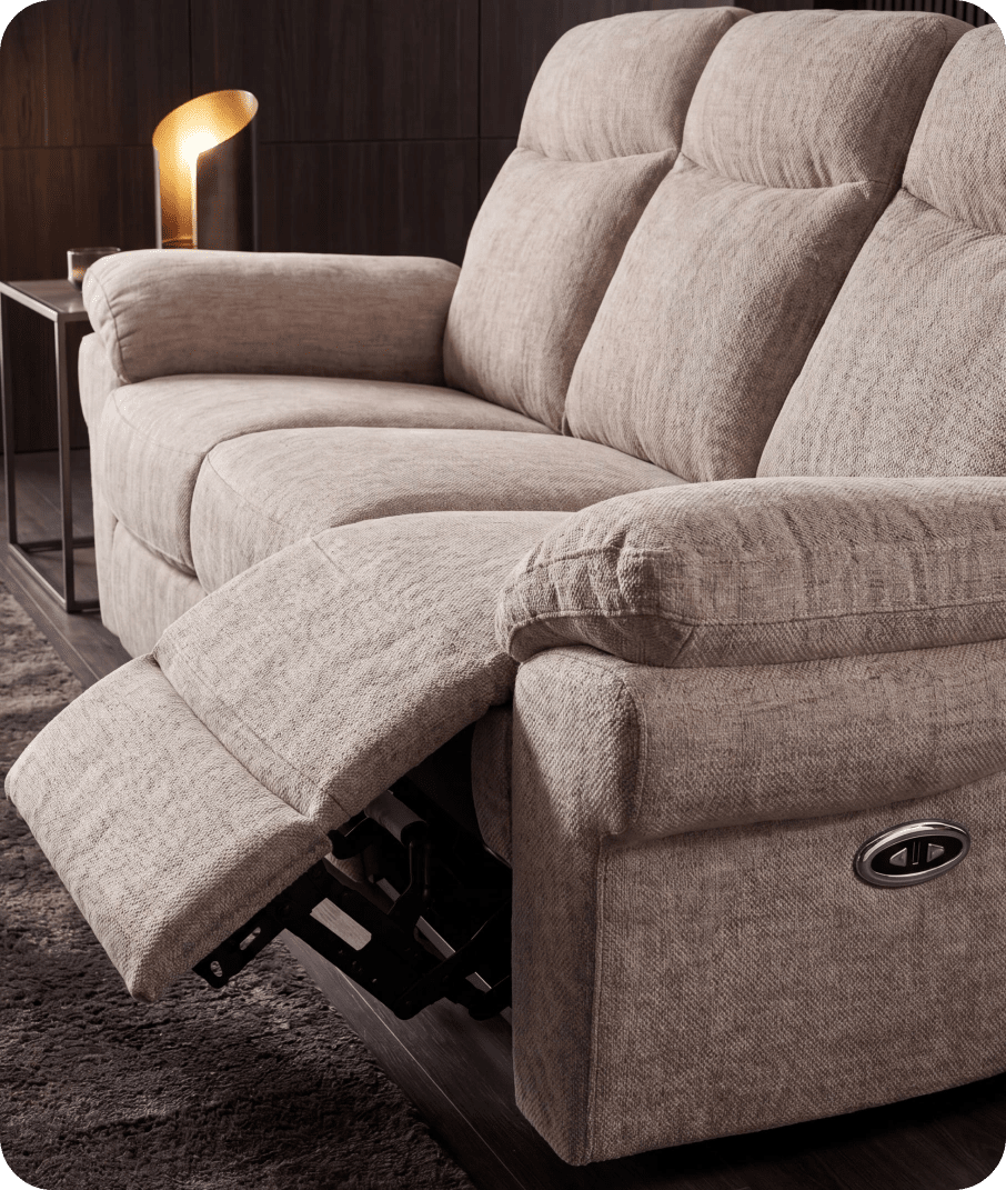 Lunaro Beige Fabric Electric Recliner 3 Seater Sofa