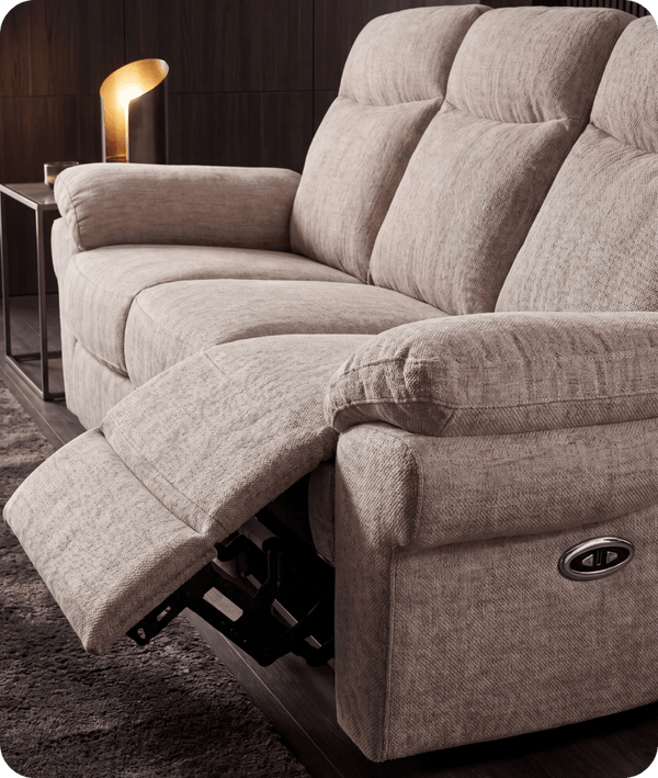 Lunaro Beige Fabric Electric Recliner 3 Seater Sofa
