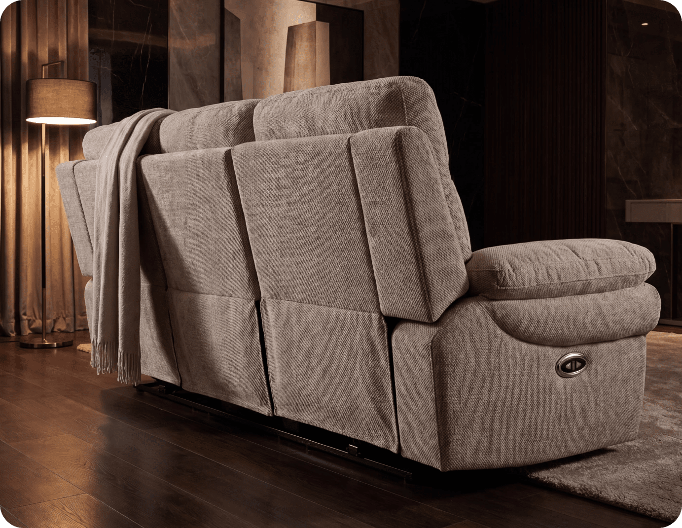 Lunaro Beige Fabric Electric Recliner 3 Seater Sofa