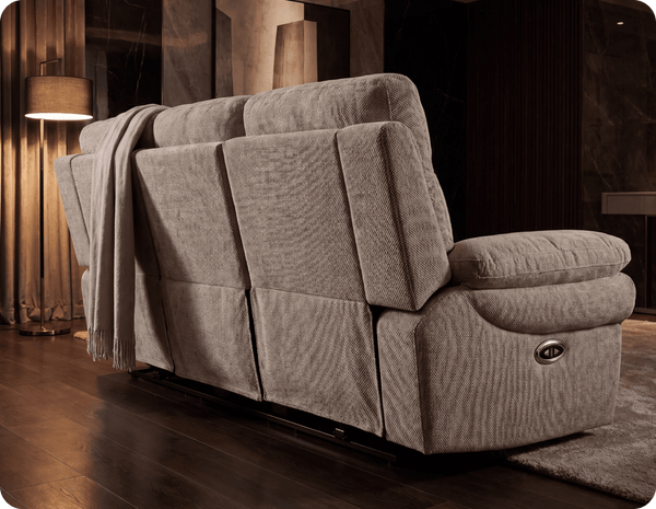 Lunaro Beige Fabric Electric Recliner 3 Seater Sofa