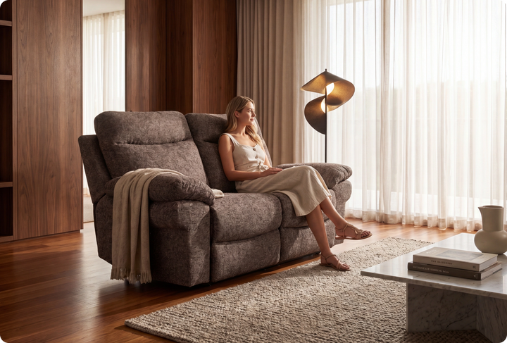 Lunaro Brown Fabric Electric Recliner 2 Seater Sofa