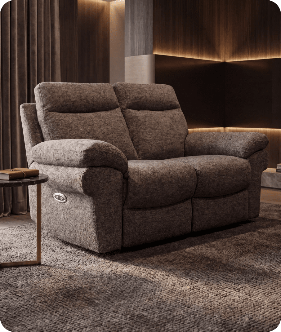 Lunaro Brown Fabric Electric Recliner 2 Seater Sofa