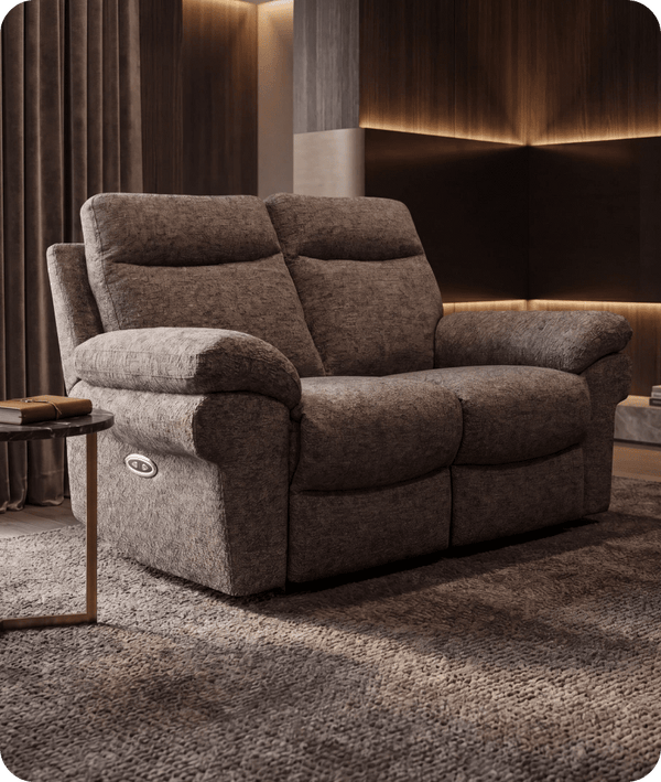 Lunaro Brown Fabric Electric Recliner 2 Seater Sofa