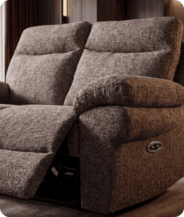 Lunaro Brown Fabric Electric Recliner 2 Seater Sofa