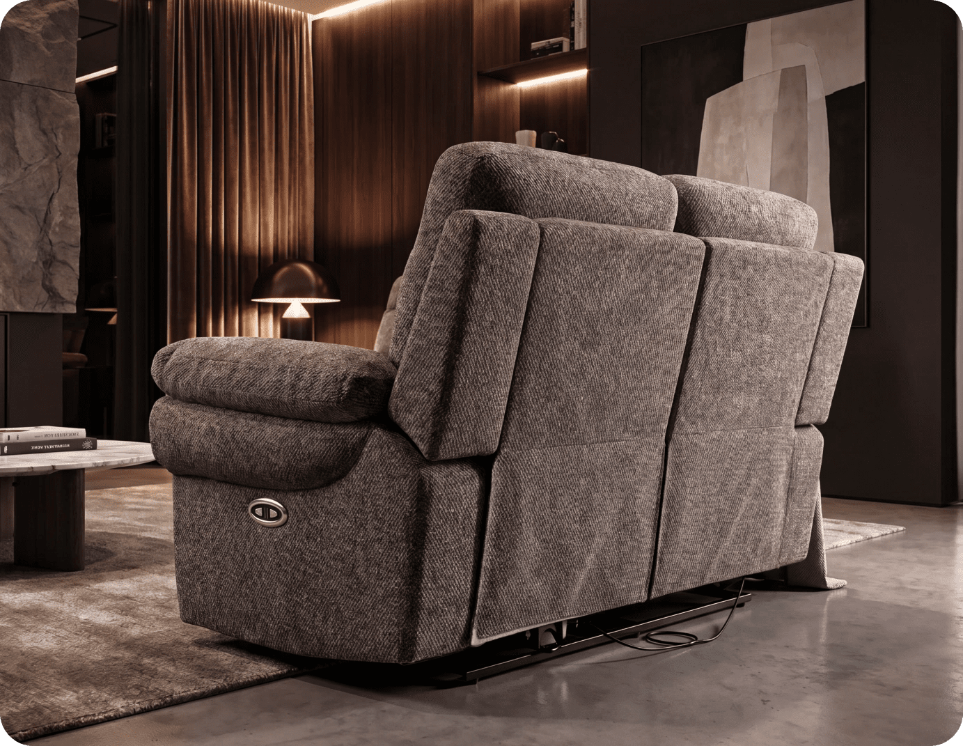Lunaro Brown Fabric Electric Recliner 2 Seater Sofa