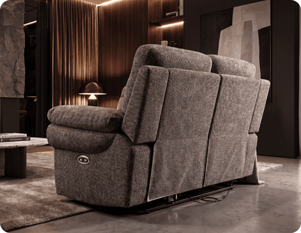 Lunaro Brown Fabric Electric Recliner 2 Seater Sofa