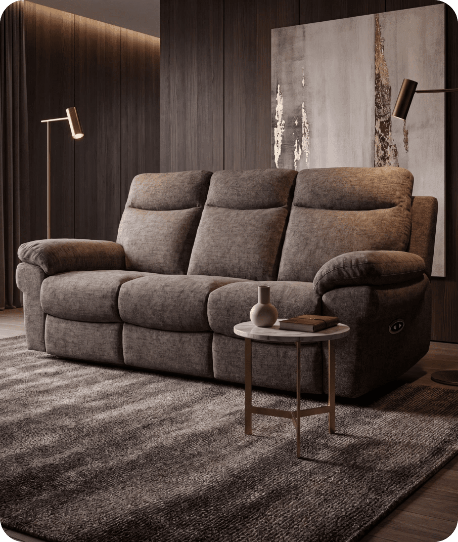 Lunaro Brown Fabric Electric Recliner 3 Seater Sofa