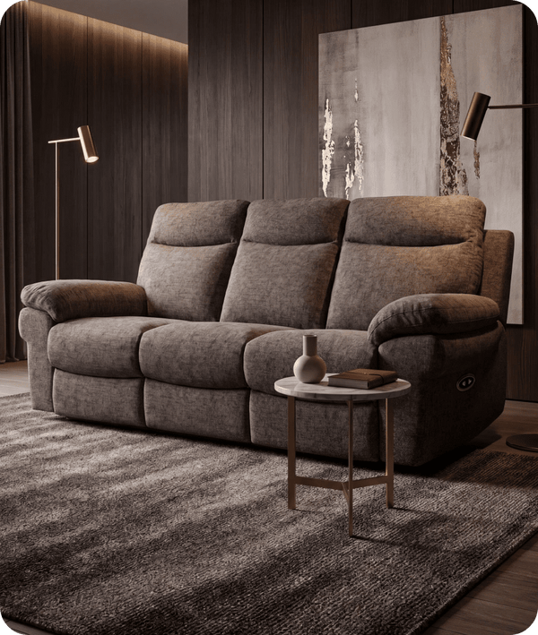 Lunaro Brown Fabric Electric Recliner 3 Seater Sofa