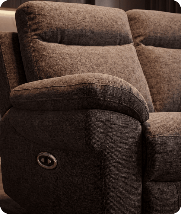 Lunaro Brown Fabric Electric Recliner 3 Seater Sofa