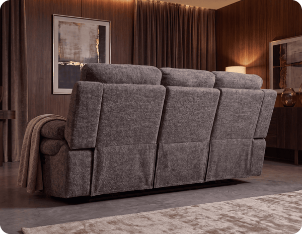 Lunaro Brown Fabric Electric Recliner 3 Seater Sofa