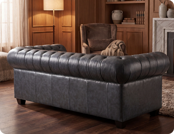Chesterfield Grey Leather Antique 3 Seater Sofa