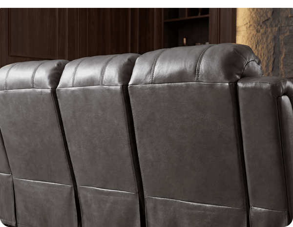 York Grey Leather 3 Seater Manual Recliner Sofa