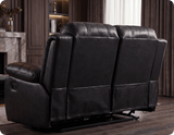 York Black Leather 2 Seater Manual Recliner Sofa