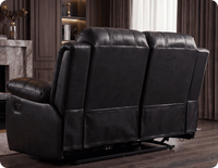 York Black Leather 2 Seater Manual Recliner Sofa