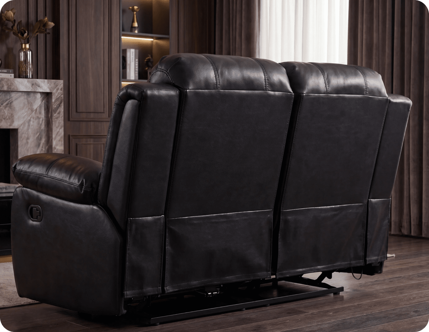 York Black Leather 2 Seater Manual Recliner Sofa
