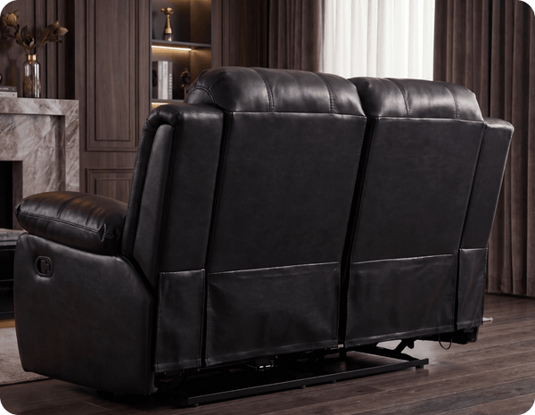 York Black Leather 2 Seater Manual Recliner Sofa