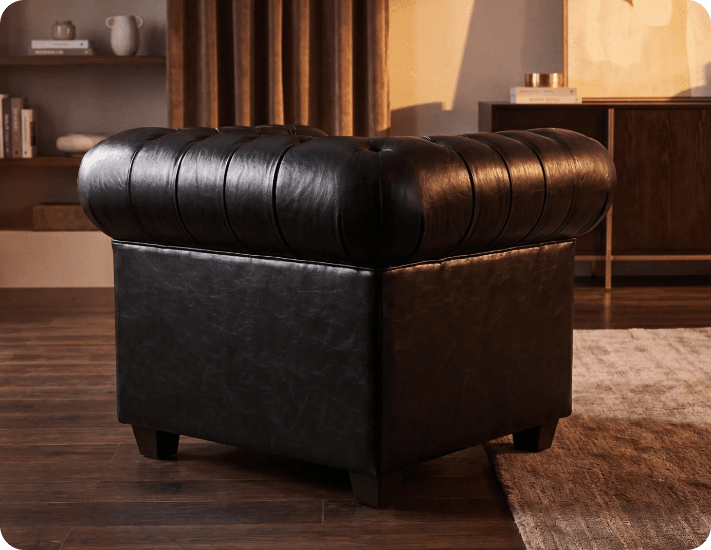 Chesterfield Black Leather Antique Armchair