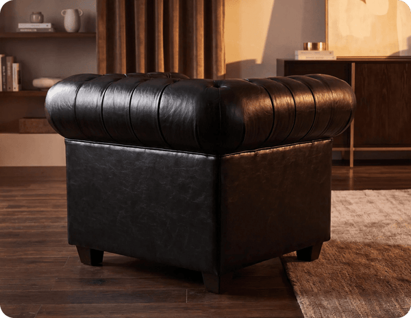 Chesterfield Black Leather Antique Armchair