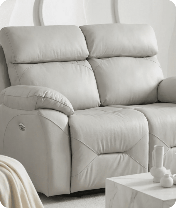 Milano Genuine Leather Light Grey Electric Power Recliner 2 Seater Sofa