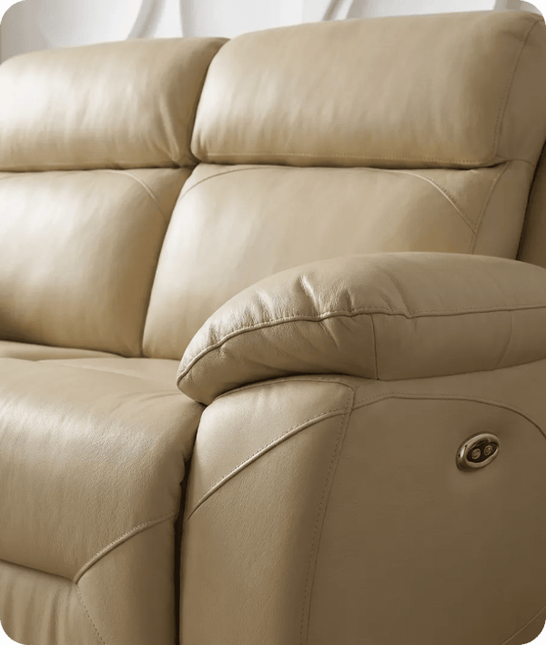 Milano Genuine Leather Cream Electric Power Recliner 2 Seater Sofa