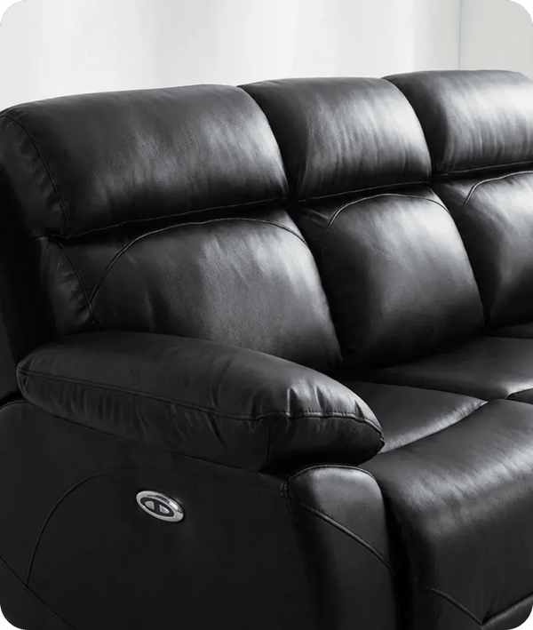 Milano Genuine Leather Black Electric Power Recliner 3 Seater Sofa