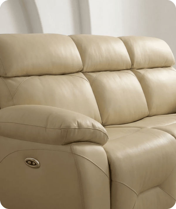 Milano Genuine Leather Cream Electric Power Recliner 3 Seater Sofa