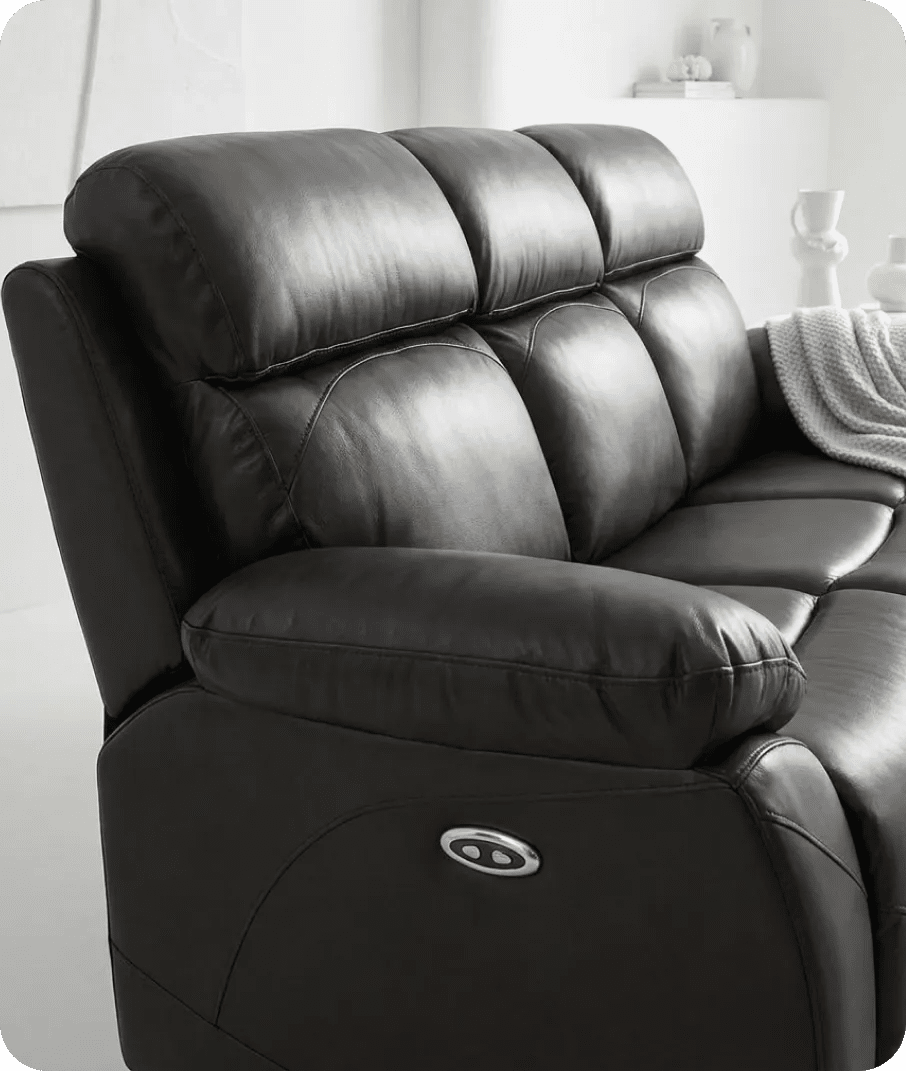 Milano Genuine Leather  Grey Electric Power Recliner 3 Seater Sofa