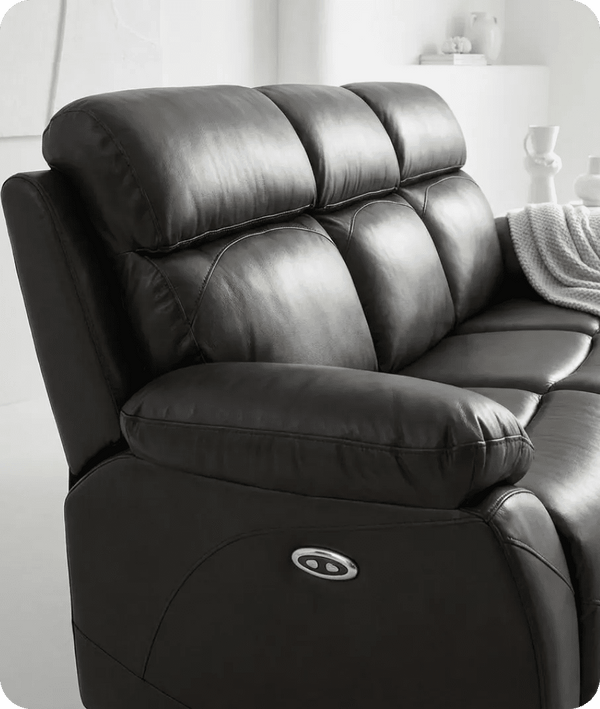 Milano Genuine Leather  Grey Electric Power Recliner 3 Seater Sofa