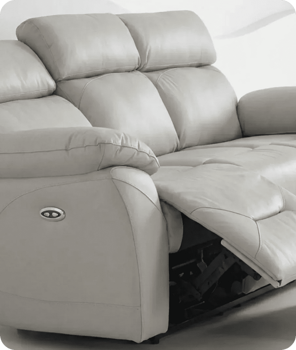 Milano Genuine Leather Light Grey Electric Power Recliner 3 Seater Sofa