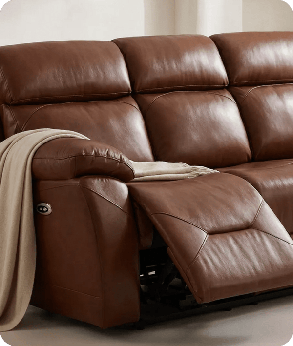 Milano Genuine Leather Tan Electric Power Recliner 3 Seater