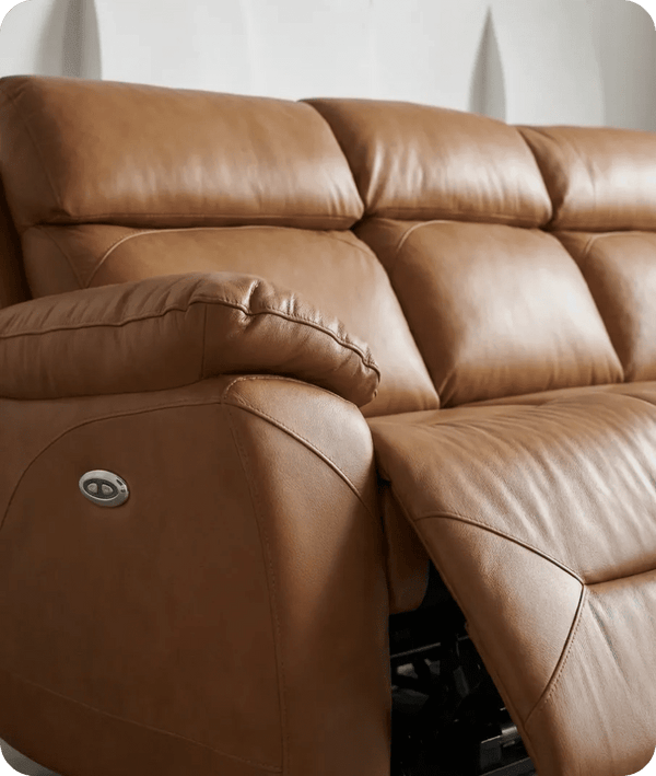 Milano Genuine Leather Caramel Electric Power Recliner 3 Seater Sofa