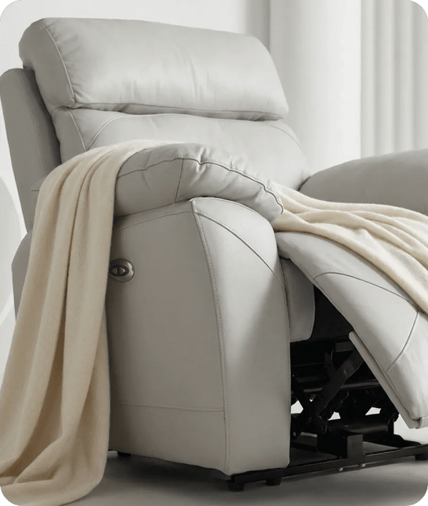 Milano Genuine Leather Light Grey Electric Power Recliner Armchair