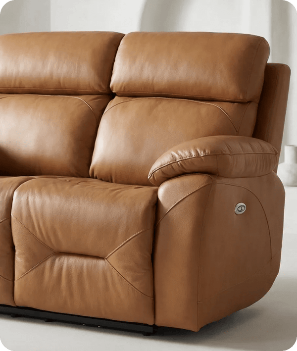 Milano Genuine Leather Caramel Electric Power Recliner 2 Seater Sofa