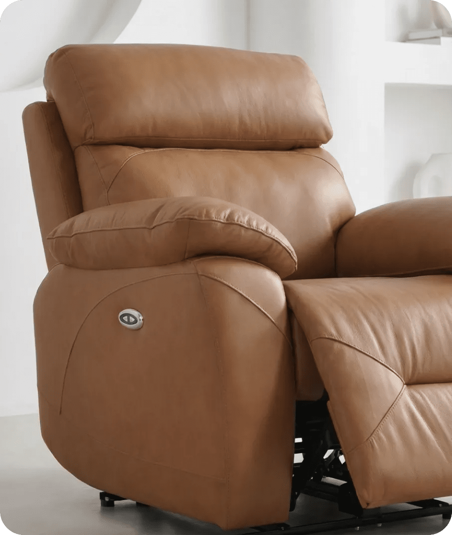 Milano Genuine Leather Caramel Electric Power Recliner Armchair